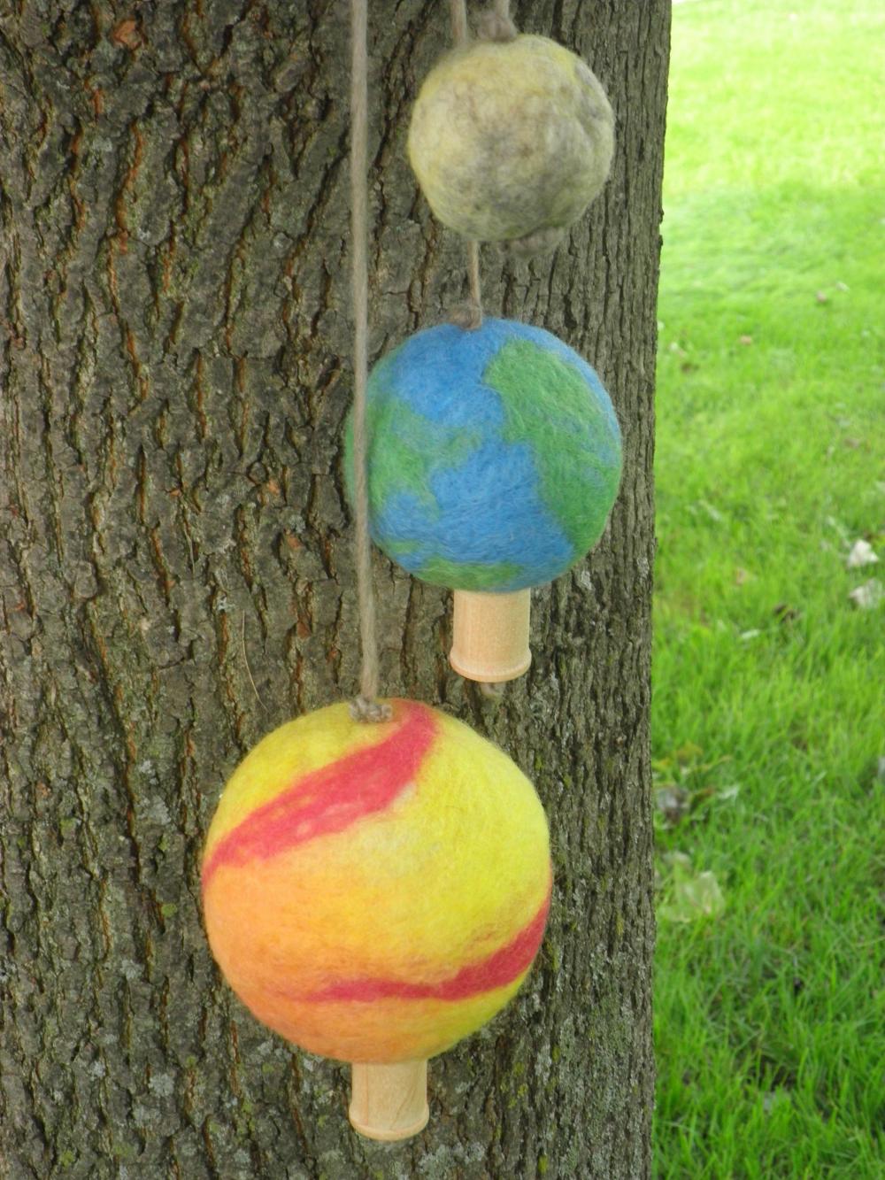 Earth Moon Sun Needle Felted Wool Ball Set. Unique For Home. Decor Mobile For, Child's Room, Baby Mobile. Eco Friendly.
