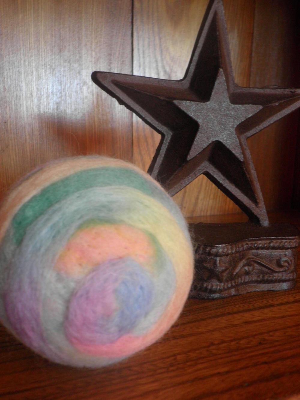 Wool Art Ball For Baby. Calming Baby Toy, Lavender Filled, Jingle Bells Sound. Medium Sized. Eco Friendly, Natural Toy. Baby First Birthday.