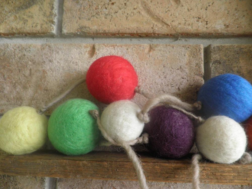 Waldorf Inspired. Wool Ball Garland Toy. Vibrant Colours. Felted Wool Ball Toy Set. Baby Toy, Toddler Toy, Room Decor.